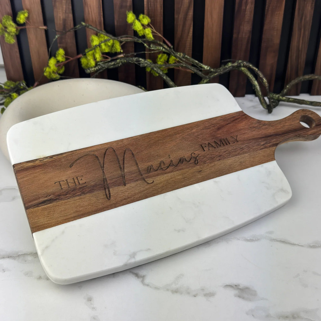 Personalized Marble & Acacia Cheeseboard - You're Home Gifts