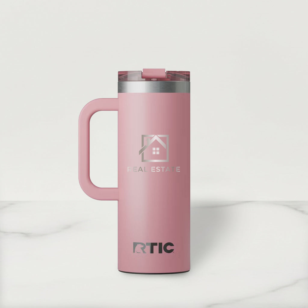 Pink RTIC mug with handle on a white background