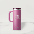 Pink RTIC mug with a handle on a white background