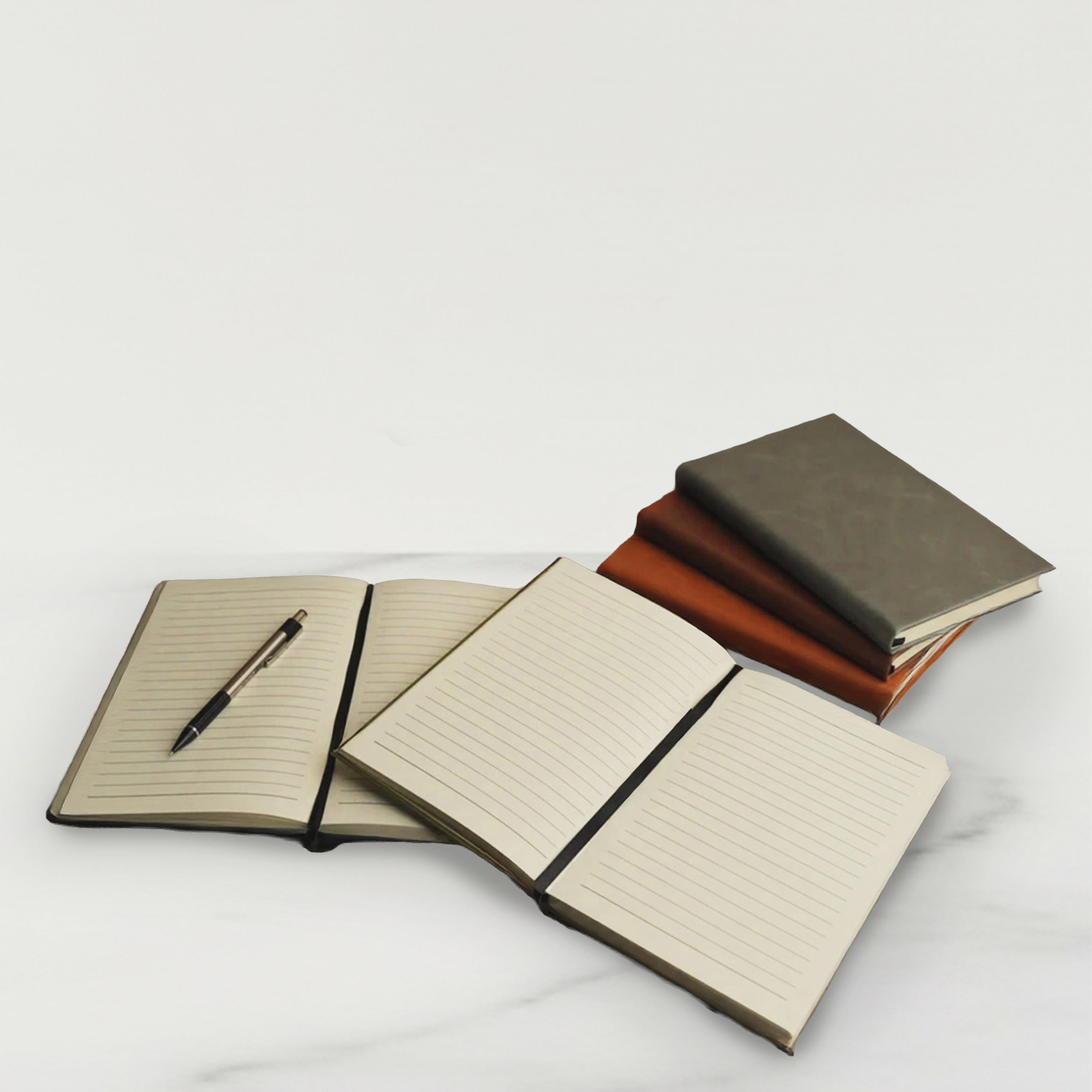 Set of notebooks with different colors on a white background