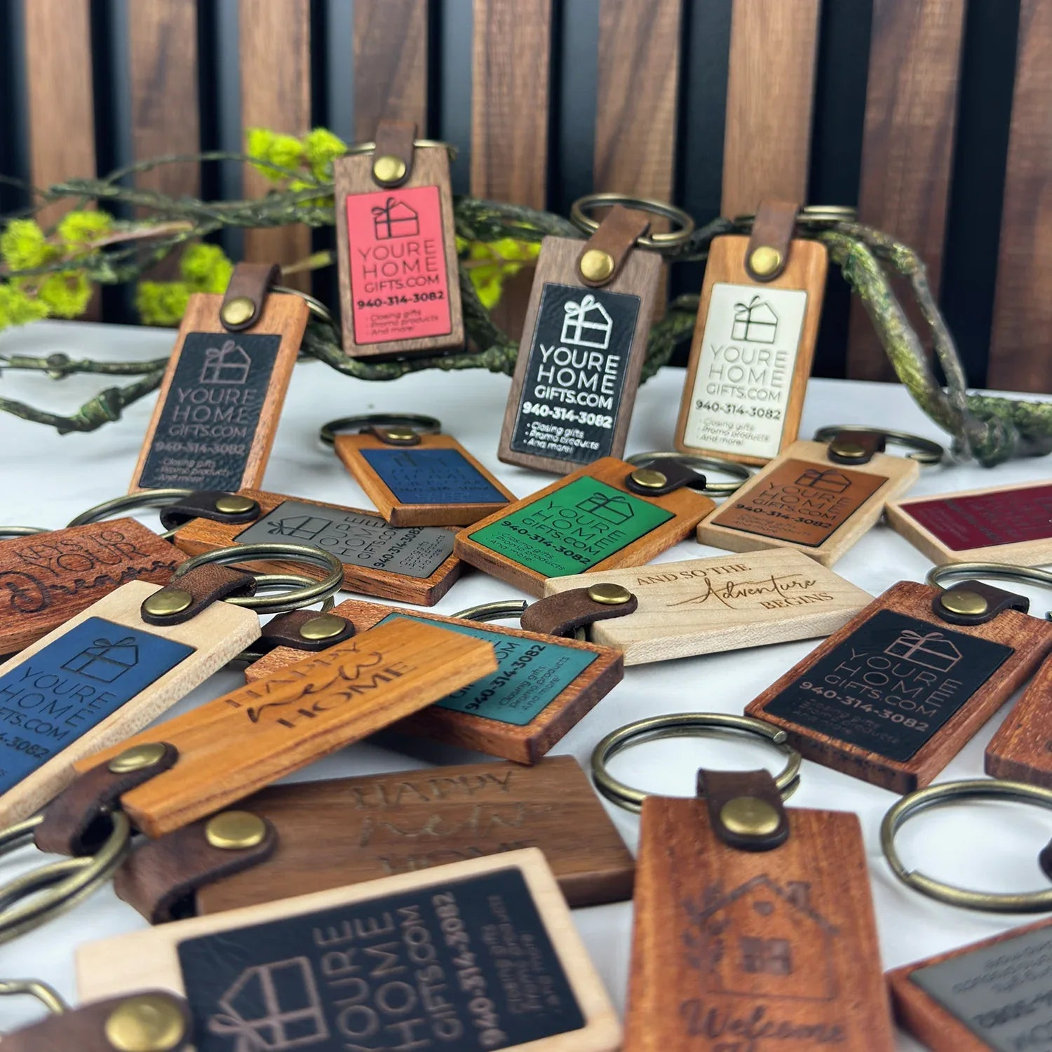 Personalized Wood & Vegan Leather Keychain - You're Home Gifts