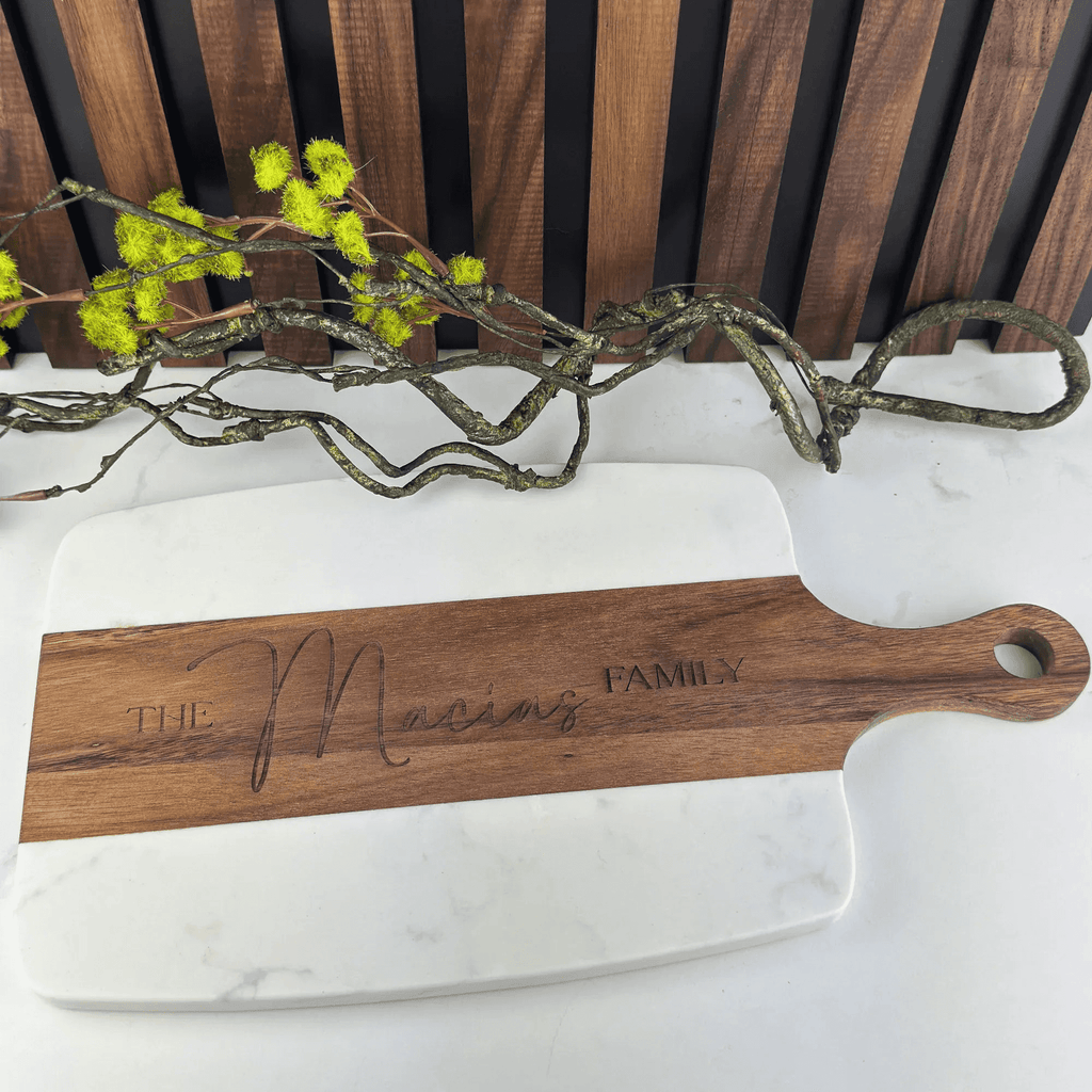 Personalized Marble & Acacia Cheeseboard - You're Home Gifts