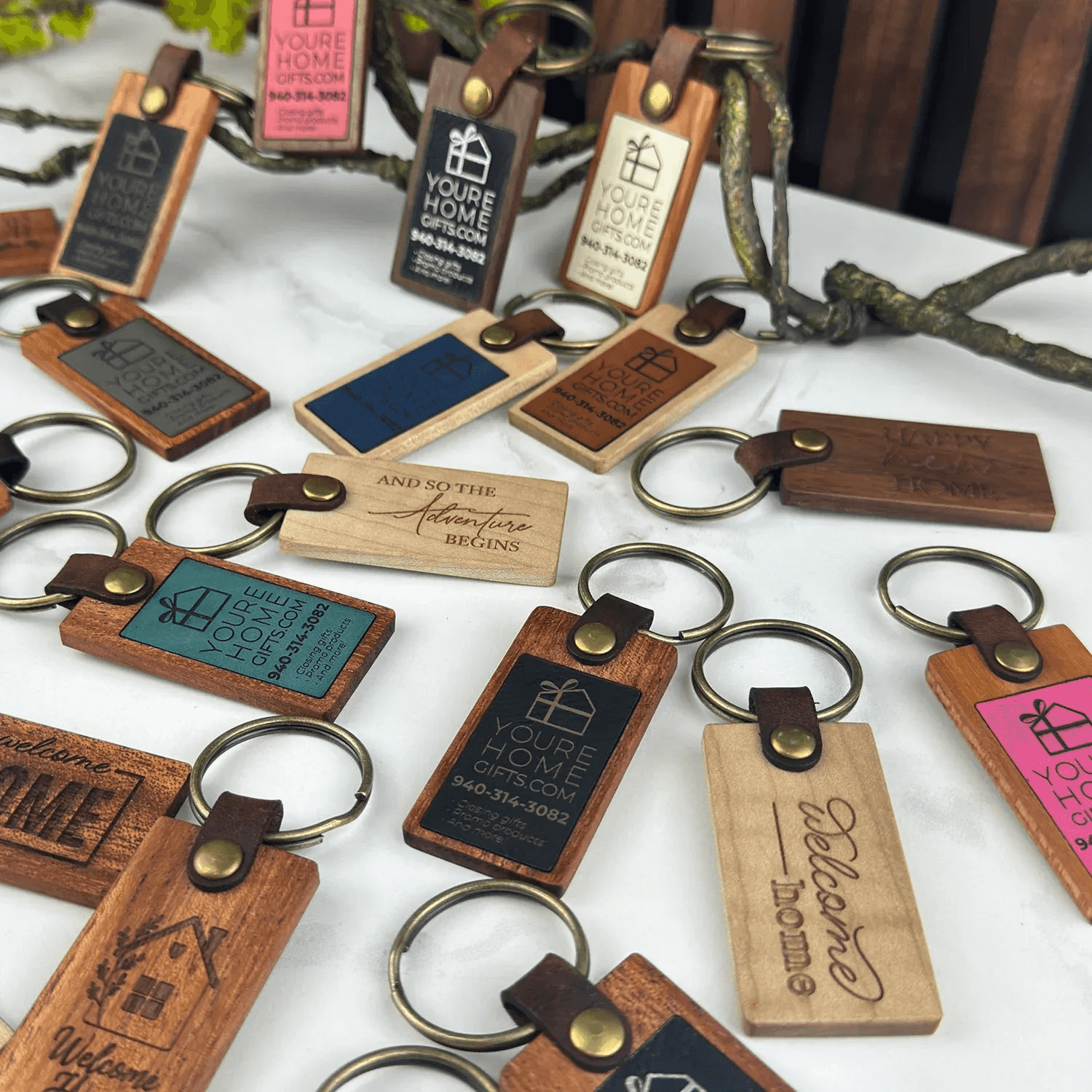 Personalized Wood & Vegan Leather Keychain - You're Home Gifts